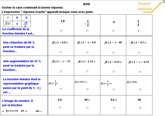 3ème QCM sur les fonctions linéaires exo11