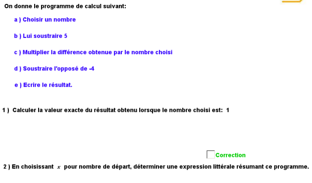 4ème programme de calculs exos