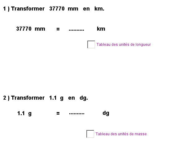 longueur masse conversion unités exo1